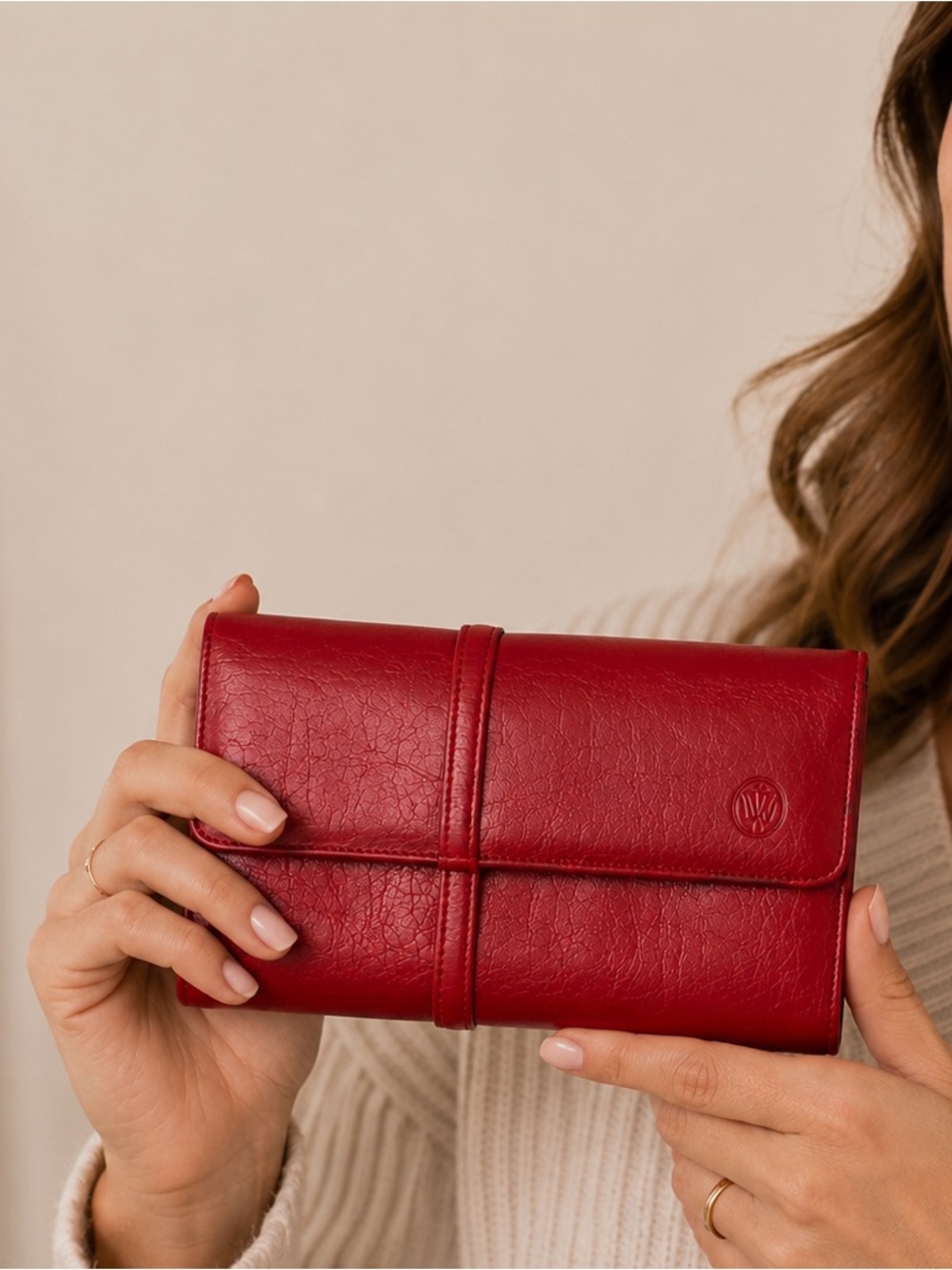 Vintage Carlo Fiori Genuine Leather Red Clutch Wallet Organizer Made in Italy
